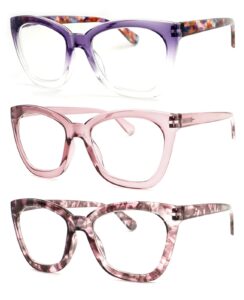 ohreader women reading glasses blue light glasses-oversized readers for women computer eyelgasses spring hinge (purple/pink/pink tortoise, 3.00, x)