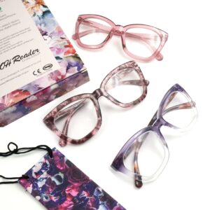 OHREADER Women Reading Glasses Blue Light Glasses-Oversized Readers for Women Computer Eyelgasses Spring Hinge (Purple/Pink/Pink tortoise, 3.00, x)