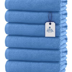 DAN RIVER 100% Cotton Economy Bath Towels Set Pack of 6| Super Absorbent Quick Drying Hotel Quality Towels for Home, Gym, Spa & Daily Use | Medium Blue, 22”x44”, 400 GSM