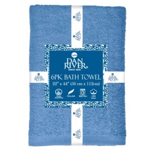 DAN RIVER 100% Cotton Economy Bath Towels Set Pack of 6| Super Absorbent Quick Drying Hotel Quality Towels for Home, Gym, Spa & Daily Use | Medium Blue, 22”x44”, 400 GSM