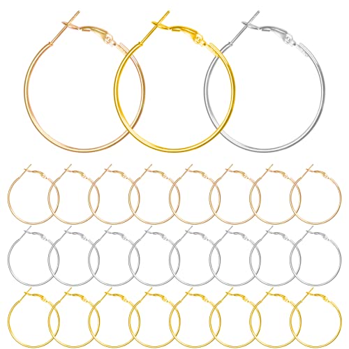 FANMAOUS 60Pcs Hoop Earring Findings Stainless Steel Earrings Beading Round Earrings Hypoallergenic Hoop Earrings Open Beading Hoop for Jewelry Making DIY Crafts Art Creation Girl (40mm)