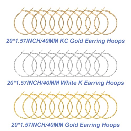 FANMAOUS 60Pcs Hoop Earring Findings Stainless Steel Earrings Beading Round Earrings Hypoallergenic Hoop Earrings Open Beading Hoop for Jewelry Making DIY Crafts Art Creation Girl (40mm)