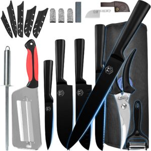 XYJ Authentic Since1986,Professional Knife Sets for Master Chefs,Cooking Knife Set with Chef Bag,Case,Scissors,Sharpener,Culinary Butcher Cleaver,Kitchen Utility,Paring,Santoku