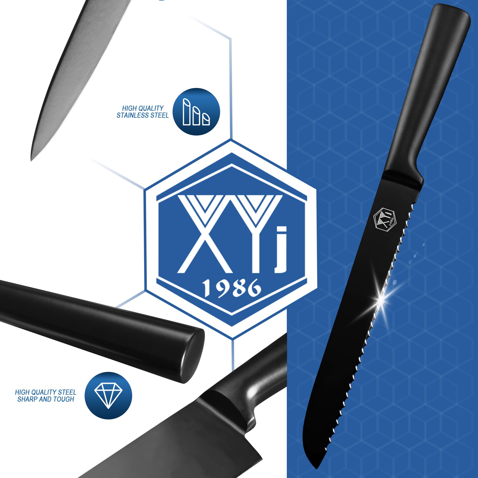 XYJ Authentic Since1986,Professional Knife Sets for Master Chefs,Cooking Knife Set with Chef Bag,Case,Scissors,Sharpener,Culinary Butcher Cleaver,Kitchen Utility,Paring,Santoku