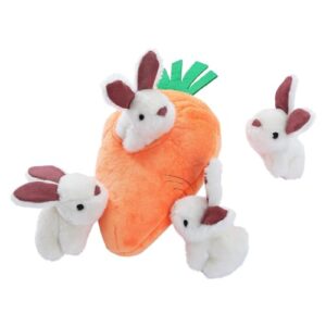 amazon basics hide and seek squeaky dog plush toy, rabbit and carrot, orange and white, 5 pack