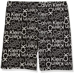 calvin klein girls' performance bike shorts, soft & stretchy with flat waistband & snug fit, black logo toss, 12-14