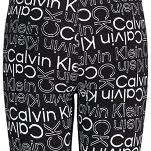 Calvin Klein Girls' Performance Bike Shorts, Soft & Stretchy with Flat Waistband & Snug Fit, Black Logo Toss, 12-14