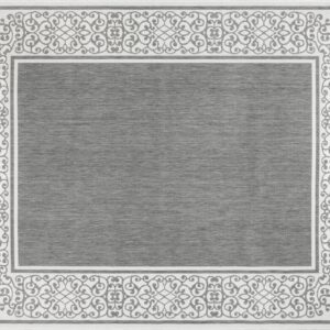 Gertmenian Indoor Outdoor Classic Flatweave Area Rug, Stain & UV Resistant Carpet, Deck, Patio, Poolside & Mudroom, 8x10 Ft Large, Abstract Border, Dark Grey White, 22947