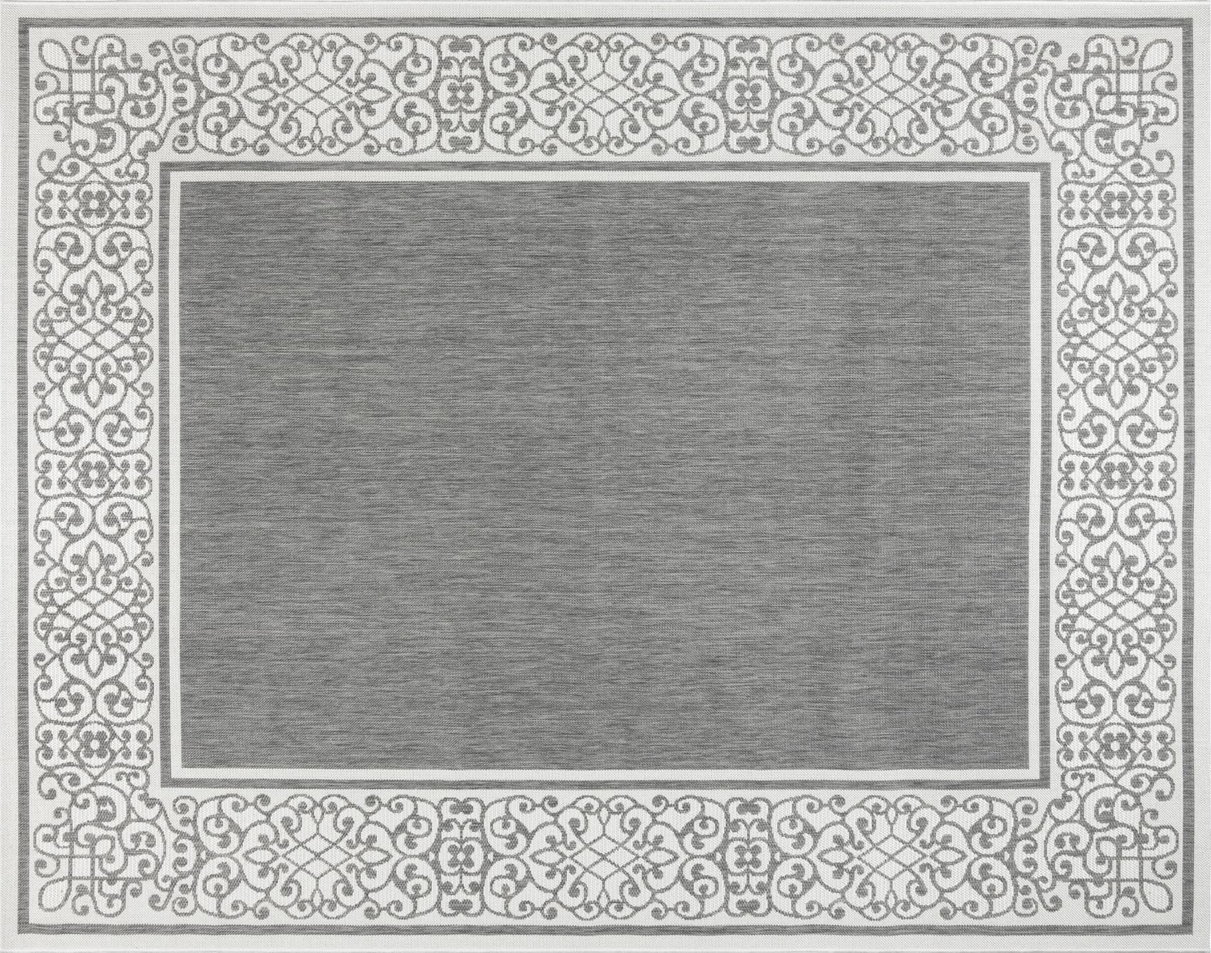 Gertmenian Indoor Outdoor Classic Flatweave Area Rug, Stain & UV Resistant Carpet, Deck, Patio, Poolside & Mudroom, 8x10 Ft Large, Abstract Border, Dark Grey White, 22947