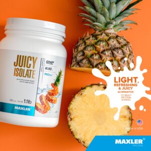 Maxler Juicy Isolate Protein Powder - Clear Whey Isolate - Low Lactose, Fat Free, Sugar Free Muscle Recovery Drink for Pre & Post Workout - 90% of Protein per Serving - Pineapple 1.1lb (20 Servings)