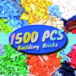 huizdq 1500 pieces building bricks, classic bulk small blocks, classic building bricks set basic building blocks compatible with all major brands