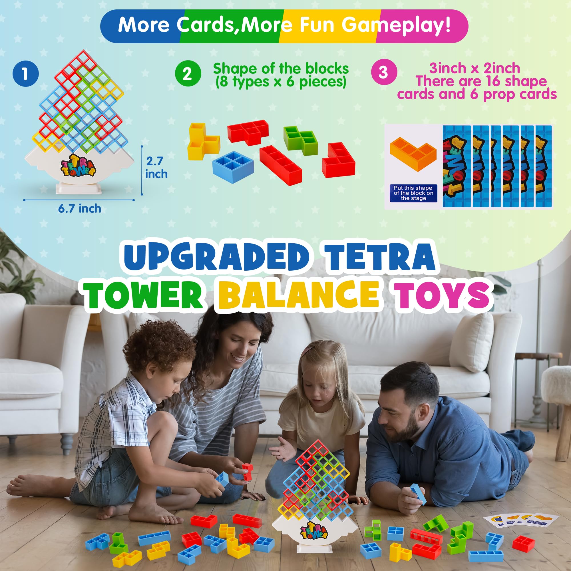 WOWNOVA 32PCS Tetra Tower Stacking Building Balance Block Game Toys for Kids, Adults & Family Game Night, Balancing Blocks Board Games Stacking Fun Toy for Children, Teens, Adults, Friends, Parties