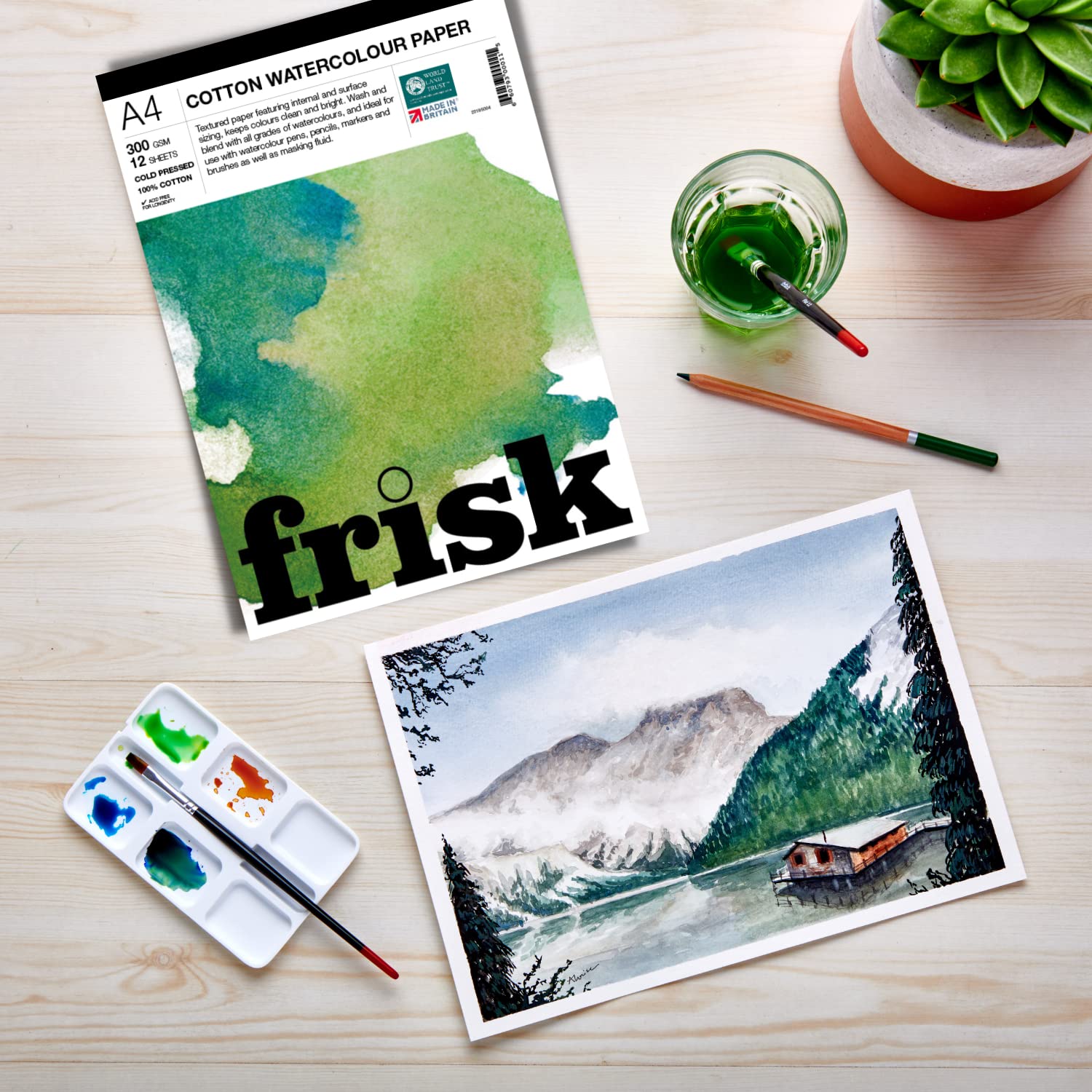 Frisk Watercolour Paper Pad 300gsm 100% Cotton Cold Pressed/Not 12sheets A5