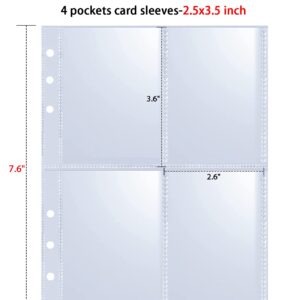 80 Pack 640 Pockets 6 Ring A5 Binder Sleeves,2.5x3.5 Inch Trading Card Sleeves,Double-Sided 4 Pocket Page Protector,Ultra-Clear Kpop Photocard Sheets,Card Sleeve Pages for Game Cards,Photocard