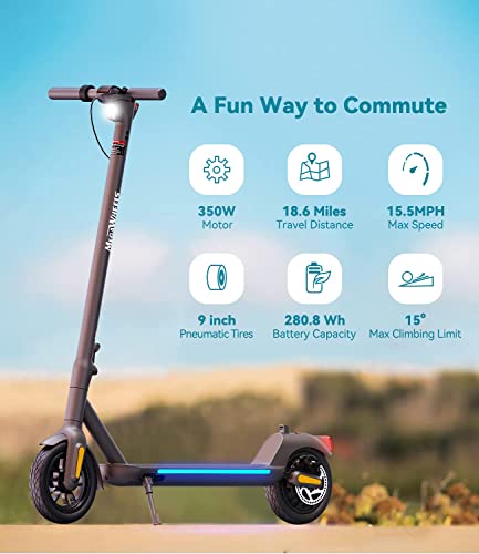 Electric Kick Scooter, 9 inch Pneumatic Tubeless Tires, Max Speed 15.5MPH, Max 15.5/18.6 Miles, 250W/350 Motor, Foldable Electric Scooter for Adults, Max Weight Capacity 220lbs-White