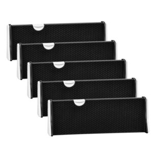 JONYJ Drawer Dividers Organizer 5 Pack, Adjustable Separators 4" High Expandable from 11-17" for Bedroom, Bathroom, Closet,Clothing, Office, Kitchen Storage, Strong Secure Hold, Foam Ends（Black）