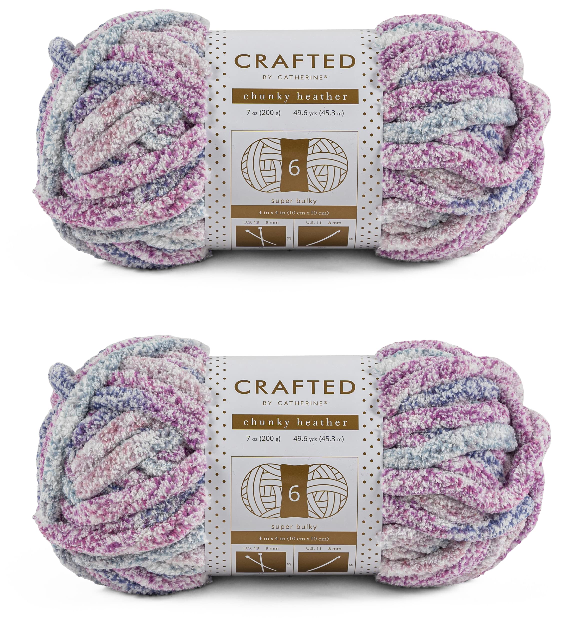 Crafted By Catherine Chunky Heather Multi Yarn - 2 Pack (49 Yards Each Skein), Purple Multi, Gauge 6 Super Bulky