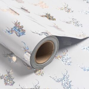 ruspepa christmas wrapping paper, jumbo roll wrapping paper - white shiney reindeer design for holiday gift wrap - 24 inches x 100 feet