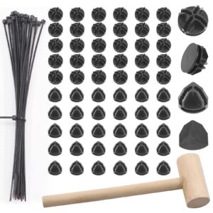 swpeet 91pcs 2 styles black cube plastic connector with cable ties and wooden mallet assortment kit, cube round and right angle organizer connector wire grid heavy duty zip ties for shelving