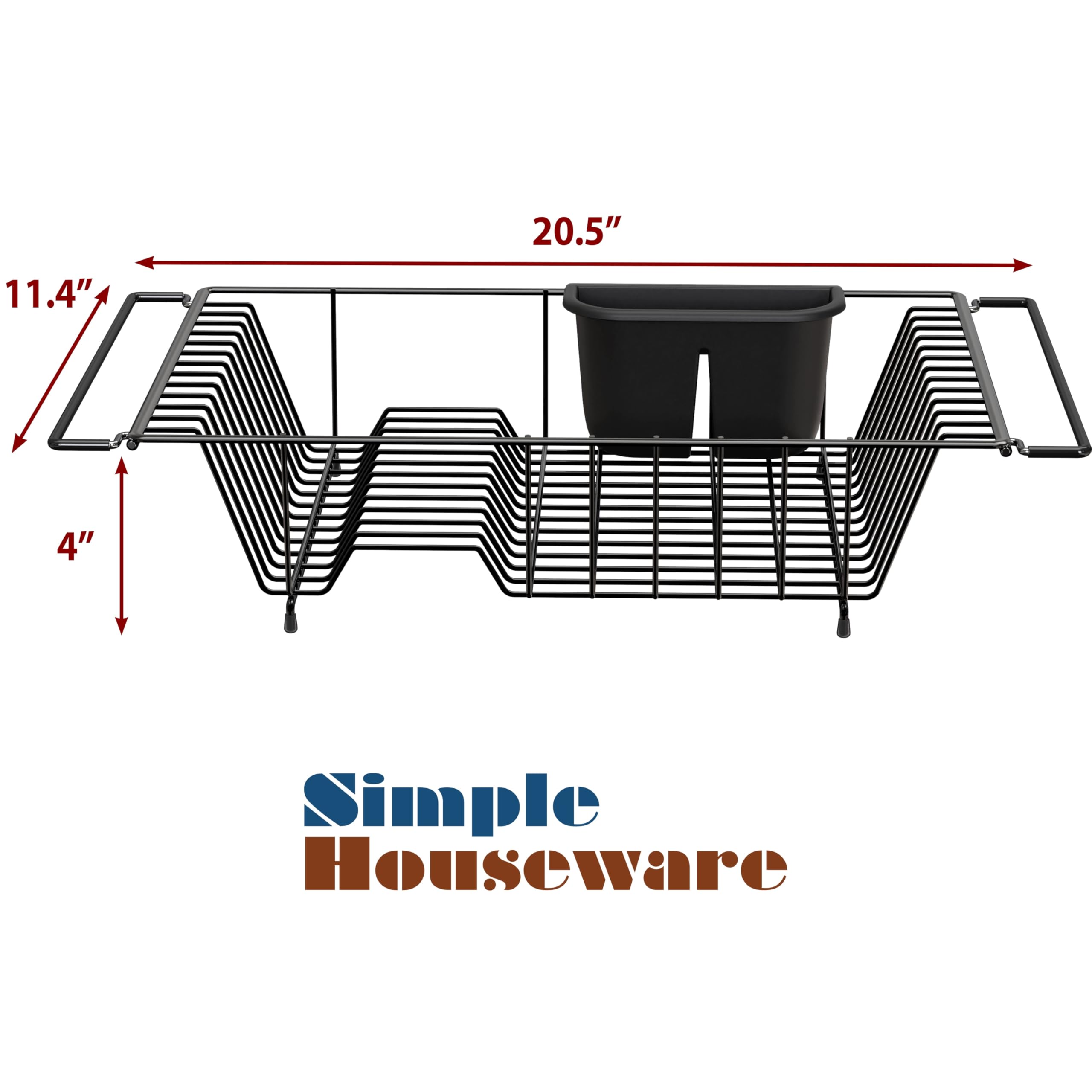 Simple Houseware Large Over Sink Counter Top Dish Drainer Drying Rack with Utensil Holder, Black