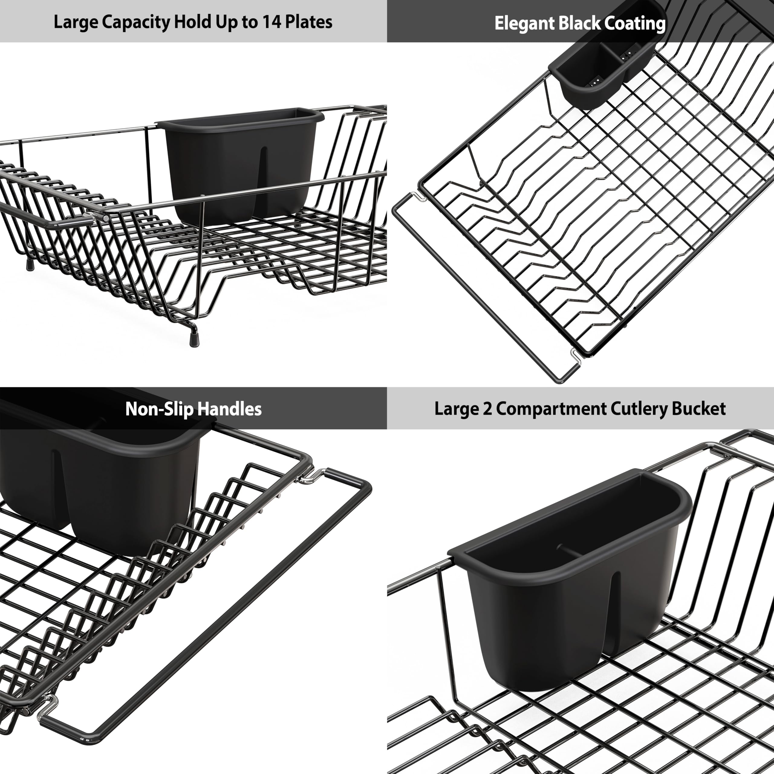 Simple Houseware Large Over Sink Counter Top Dish Drainer Drying Rack with Utensil Holder, Black