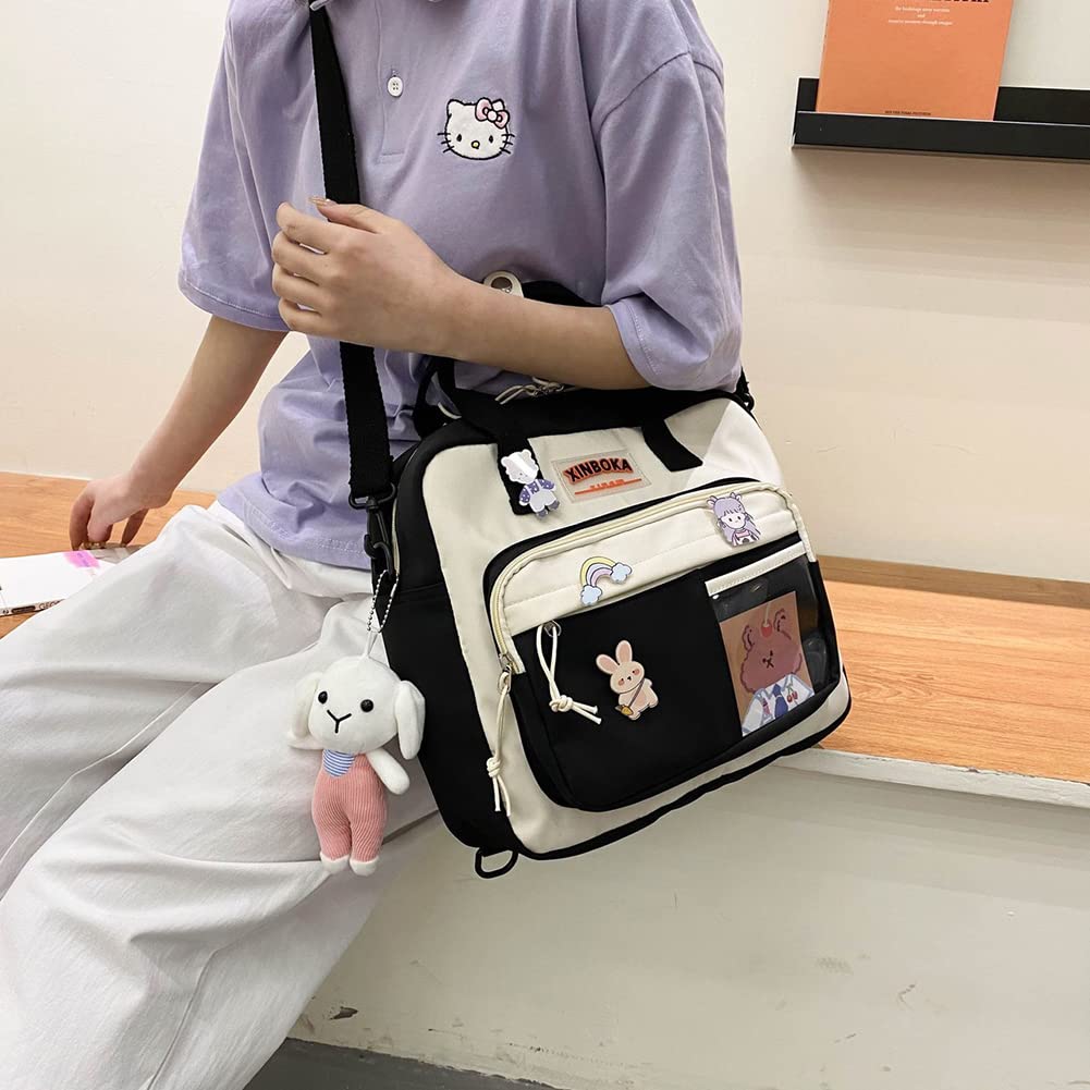 JQWSVE Kawaii Backpack Cute Messenger Bag Crossbody Canvas Tote Bag for Women Kawaii Ita Bag with Kawaii Accessories