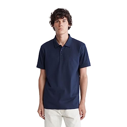 Calvin Klein Men's Smooth Cotton Monogram Logo Polo Shirt, Dark Sapphire, X-Large