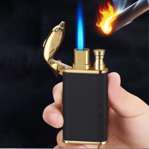 GDDFZ Ruinidi Magic Double Flame Lighter Luminous Cigar Torch Lighters Wind-Proof and Waterproof Unusual Creative Metal Gift for Men (Dragon Shape, Black)