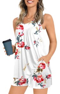 popyoung womens summer 2 piece pajamas sets sleevelesss tank tops with comfy shorts ladies pjs sets sleepwear with pockets l, floral white