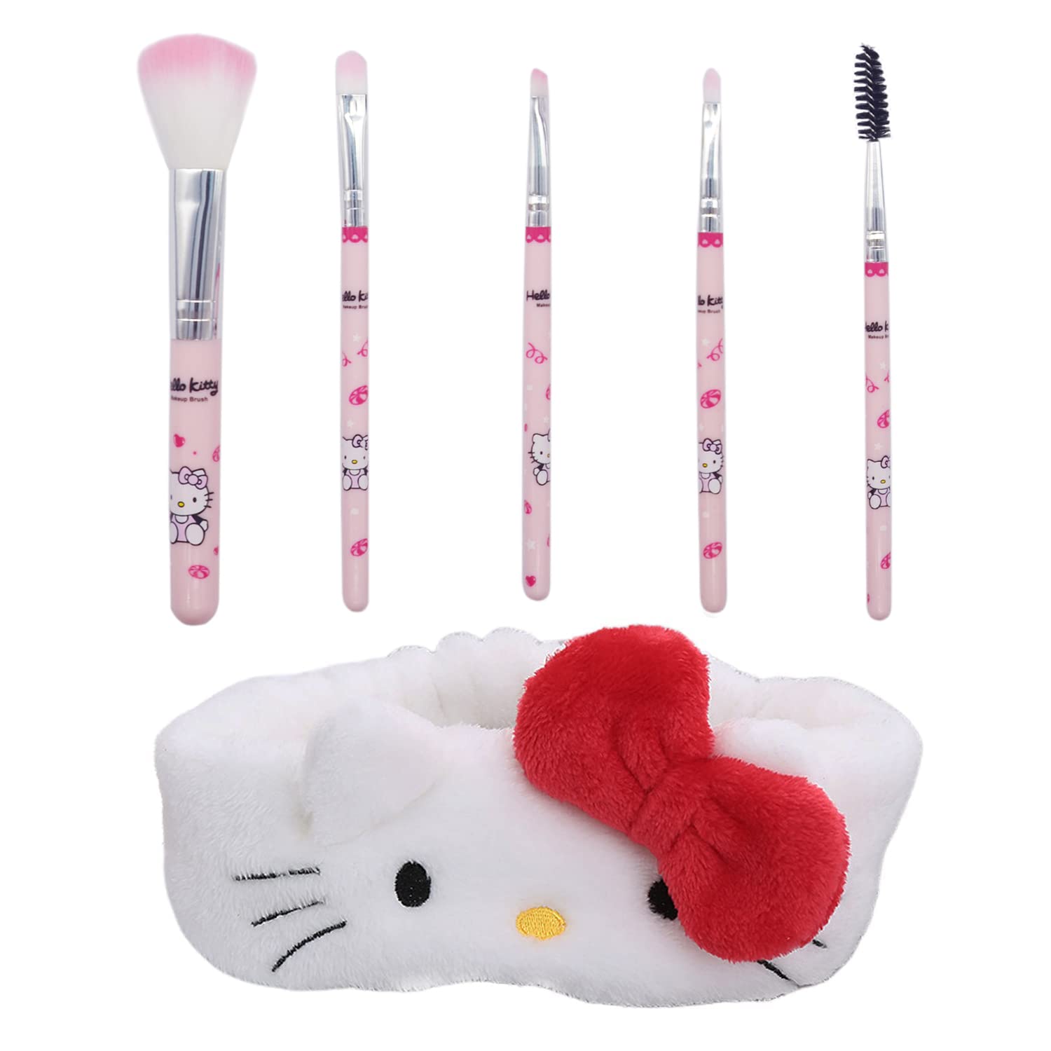 5PCS Kitty Makeup Brush with Kitty Cat Headband-Cosmetic Makeup Brush Set Professional Tool Kit Set Brush Set Best Gift for Young Girl Women