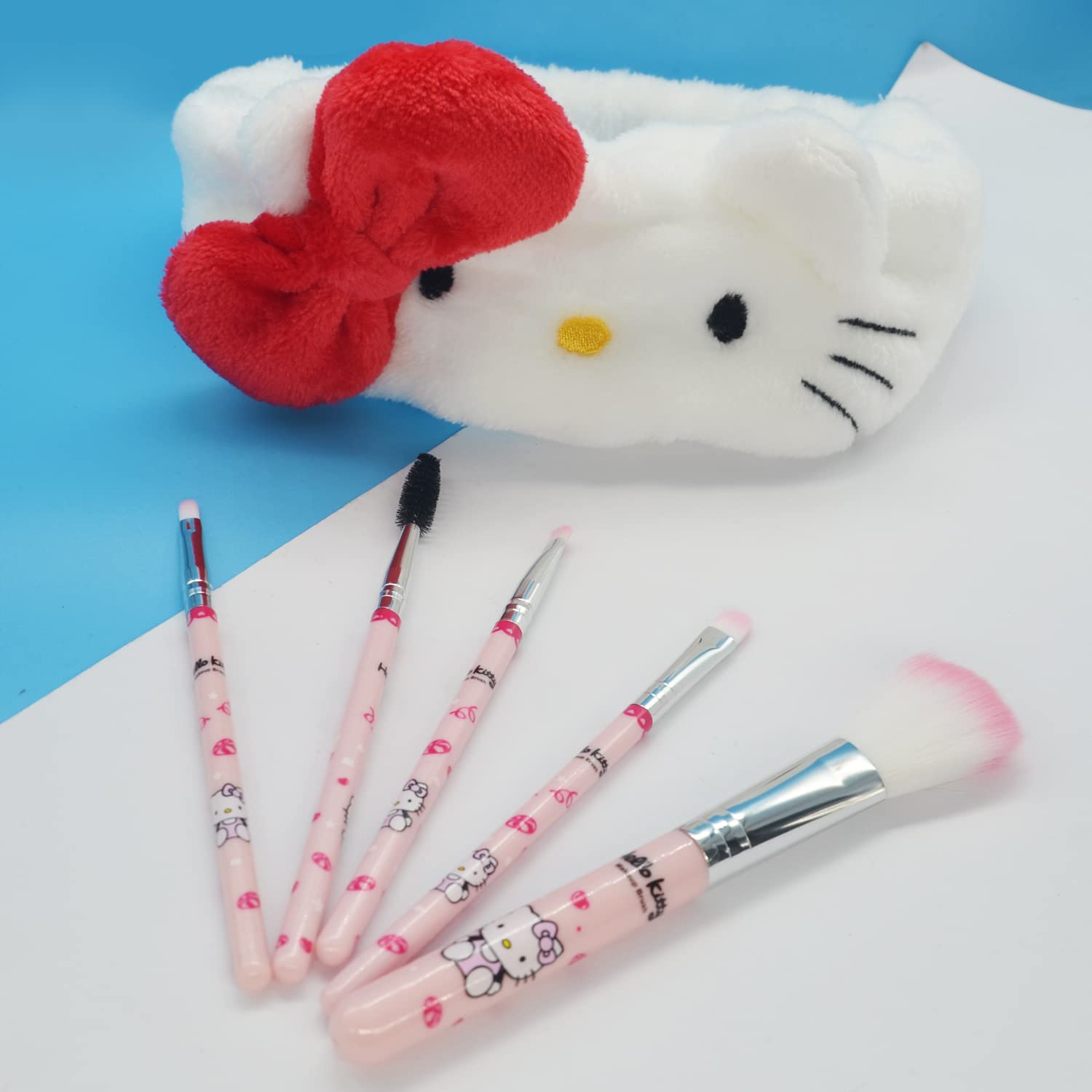 5PCS Kitty Makeup Brush with Kitty Cat Headband-Cosmetic Makeup Brush Set Professional Tool Kit Set Brush Set Best Gift for Young Girl Women