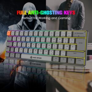 Small Mechanical Gaming Keyboard Type-c Wired with PBT Dye-subbed Keycaps Rainbow RGB Backlit 60% Layout Full Anti-Ghosting 62 Key Ergonomic for Typist Laptop PC Mac Gamer (Gray/Brown Switch)