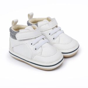 E-FAK Baby Shoes Boys Girls Infant Sneakers Non-Slip Rubber Sole Toddler Crib First Walker Shoes(08 White, 6-12 Months Infant)