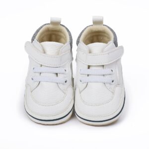 E-FAK Baby Shoes Boys Girls Infant Sneakers Non-Slip Rubber Sole Toddler Crib First Walker Shoes(08 White, 6-12 Months Infant)