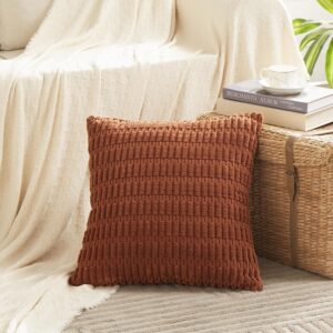 Fancy Homi 2 Packs Rust Decorative Throw Pillow Covers 18x18 Inch for Living Room Couch Bed Sofa, Soft Striped Corduroy Square Cushion Case 45x45 cm, Terracotta Rustic Farmhouse Boho Home Decor