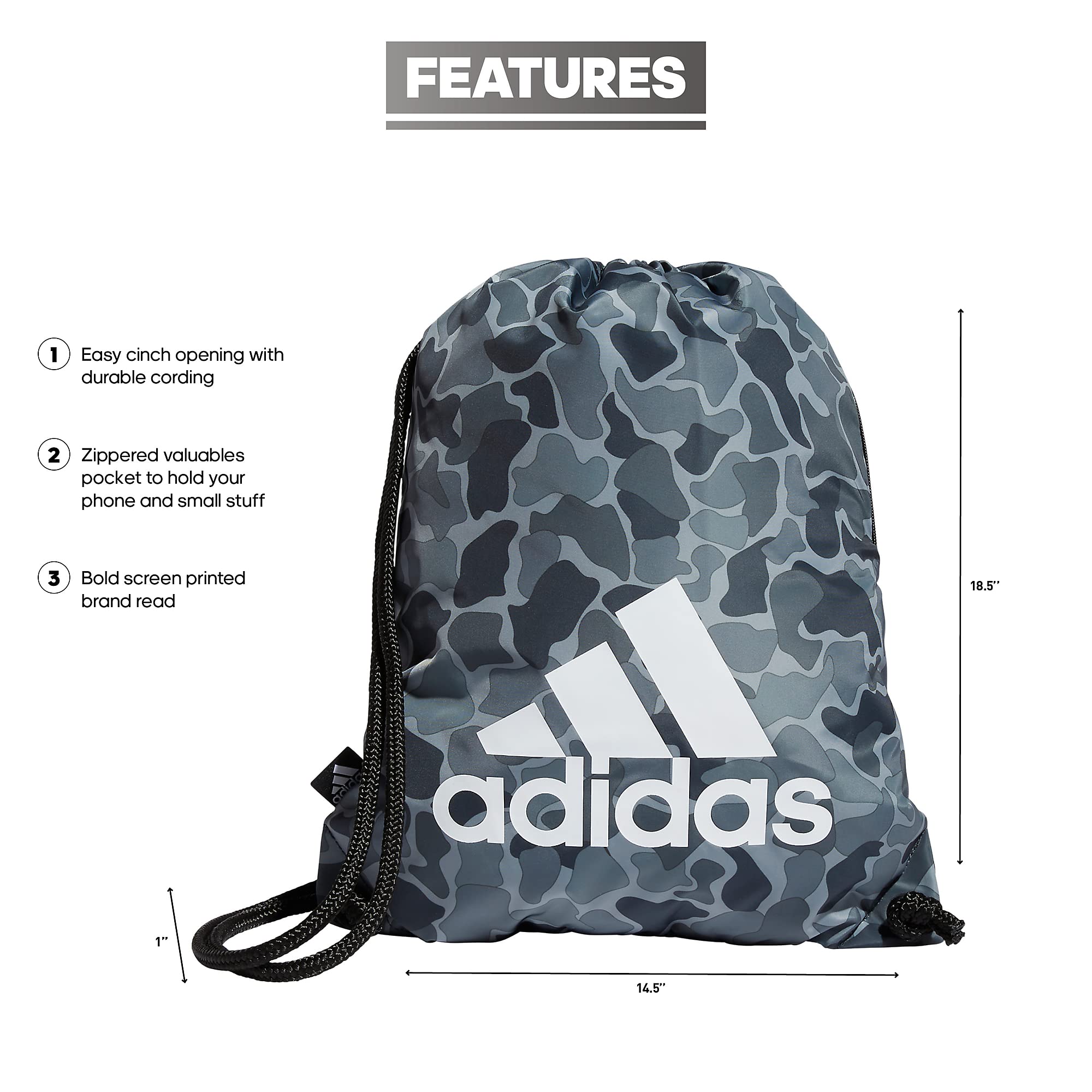 adidas Ready Sackpack, Nomad Camo Grey/White/Black, One Size