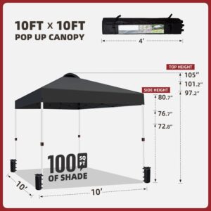 VOYSIGN 10x10 Pop Up Canopy Tent, 100 Sq.Ft of Shade - Portable Outdoor Canopy, Shade Canopy, Party Tent, Included 1 x Rolling Storage Wheeled Bag, 4 x Weight Bags, 4 x Guylines, 8 x Stakes…