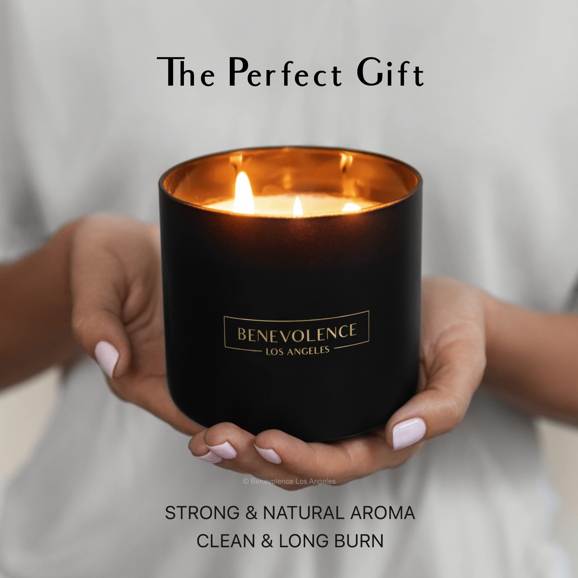 Benevolence 3 Wick Candle, Bergamot & Jasmine Large Candle | 14.5 Oz Summer Candle, Gifts for Men, Manly Candles for Men, Scented Candles for Home Scented | 45 Hour Burn Aromatherapy Jasmine Candle