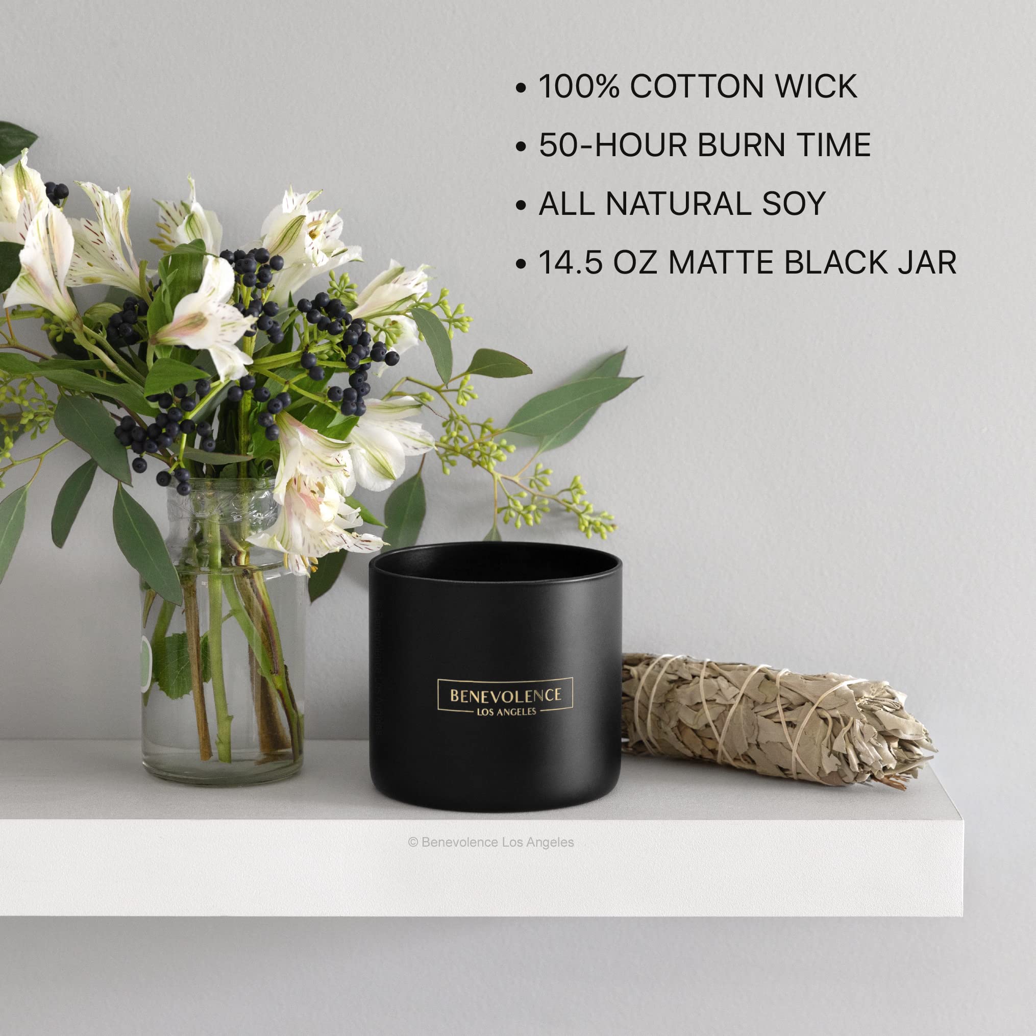 Benevolence 3 Wick Candle, Bergamot & Jasmine Large Candle | 14.5 Oz Summer Candle, Gifts for Men, Manly Candles for Men, Scented Candles for Home Scented | 45 Hour Burn Aromatherapy Jasmine Candle