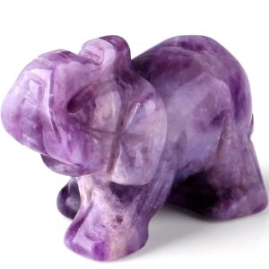 qinjiejie amethyst elephant decor statue crystals decor healing stones crystal purple pocket figurines cute hand carved sculpture gemstones spiritual home office desk decorations gifts for women men