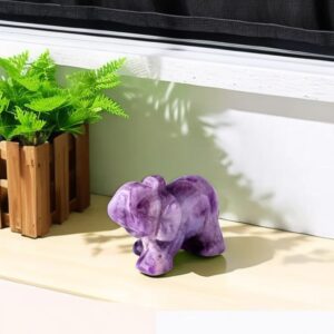 QINJIEJIE Amethyst Elephant Decor Statue Crystals Decor Healing Stones Crystal Purple Pocket Figurines Cute Hand Carved Sculpture Gemstones Spiritual Home Office Desk Decorations Gifts for Women Men