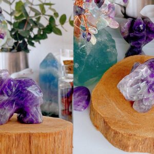 QINJIEJIE Amethyst Elephant Decor Statue Crystals Decor Healing Stones Crystal Purple Pocket Figurines Cute Hand Carved Sculpture Gemstones Spiritual Home Office Desk Decorations Gifts for Women Men