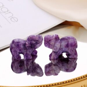 QINJIEJIE Amethyst Elephant Decor Statue Crystals Decor Healing Stones Crystal Purple Pocket Figurines Cute Hand Carved Sculpture Gemstones Spiritual Home Office Desk Decorations Gifts for Women Men