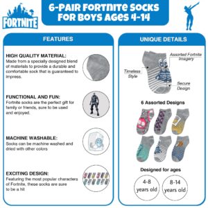 Fortnite Boys Socks, 6 Pack Kids Ankle Socks for Boys, Boys No Show Socks, Fortnite Ankle Socks for Boys Fortnite Patterns