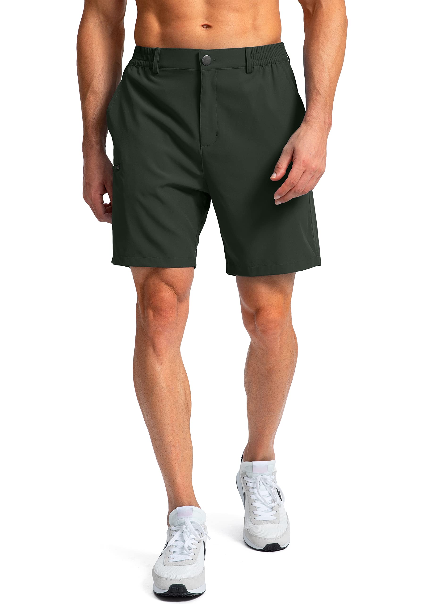 Pinkbomb Men's Golf Shorts with 6 Pockets Stretch Quick Dry Hiking Work Dress Shorts for Men (Army Green, Medium)