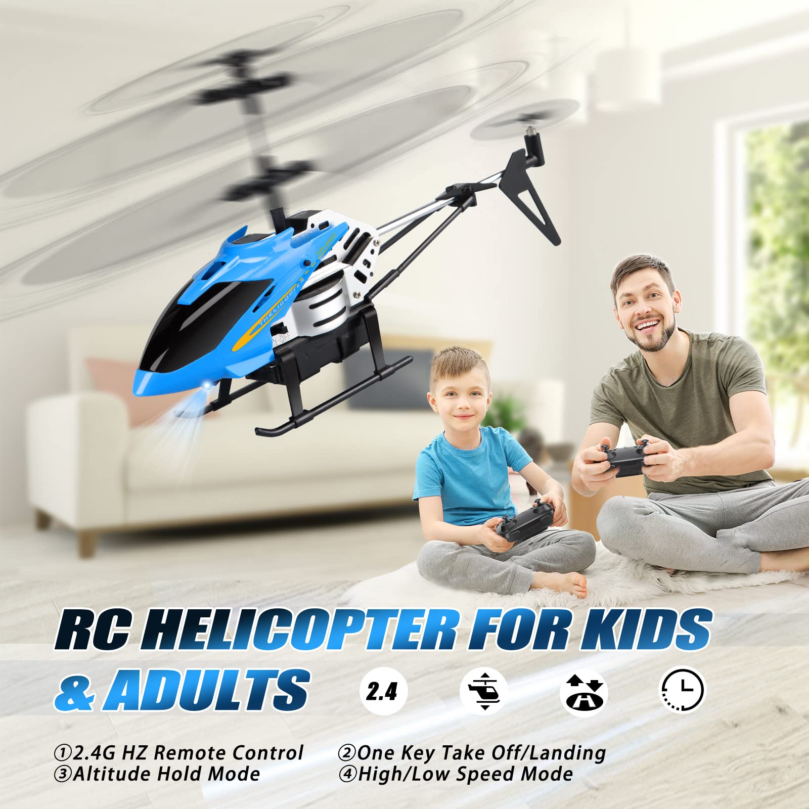 Dolanus RC Helicopters - Remote Control Helicopter Toys: One Key Take-Off/Landing, Automatic Altitude Hold, LED Light & 3.5 Channel Gyro Stabilizer, Flying Toys - Gift for Boys/Girls Kids Adults, Blue