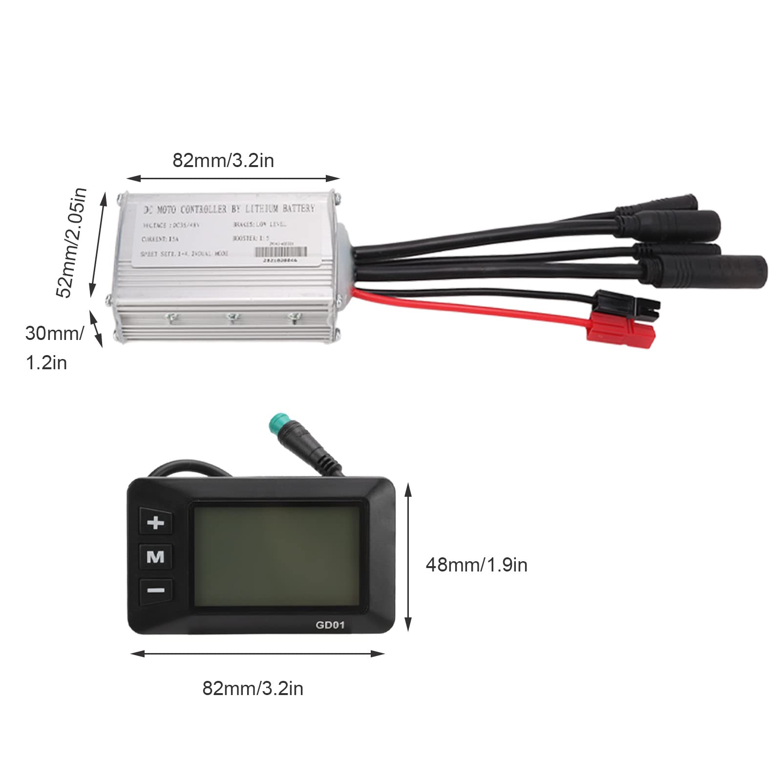 VGEBY Electric Bike Conversion Kit, Electric Bike Motor Controller 15A Common Speed Controller 36V 48V with GD01 Panel 1 to 2 Cable Fully Waterproof Kit