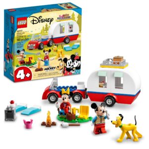 lego disney mickey mouse and minnie mouse's camping trip 10777 building toy with camper van, car & pluto figure, for kids 4 plus years old