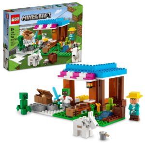 lego minecraft the bakery building kit 21184 game-inspired minecraft toy set for kids girls boys age 8+ featuring 3 minecraft figures and goat, with village and treasure chest accessories, gift idea