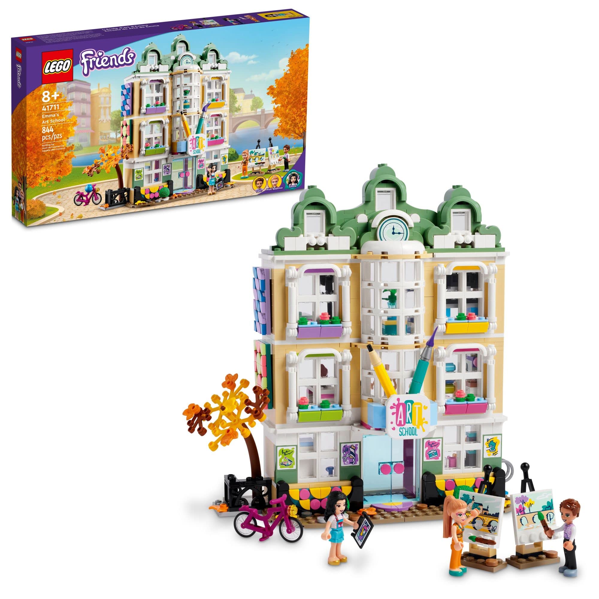 LEGO Friends Emma's Art School House Set 41711, Creative Arts & Crafts Toy with 3 Mini-Dolls, Accessories and DOTS Decor, Birthday Gift Idea for Kids 8-12 Years Old